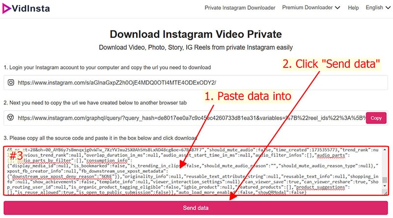 paste data into vidinsta